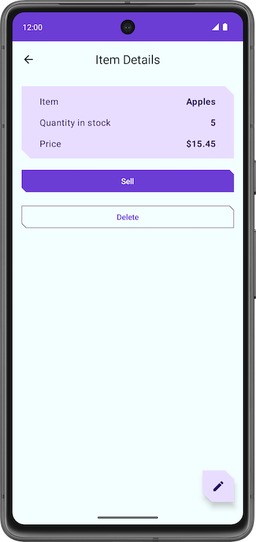 Item details screen with valid item details 