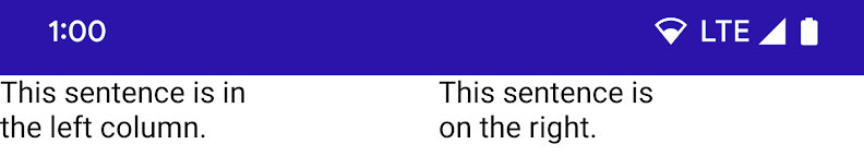 Layout with two columns of text, with the left column reading 'This
  sentence is in the left column' and the right column reading 'This sentence is on the right.'