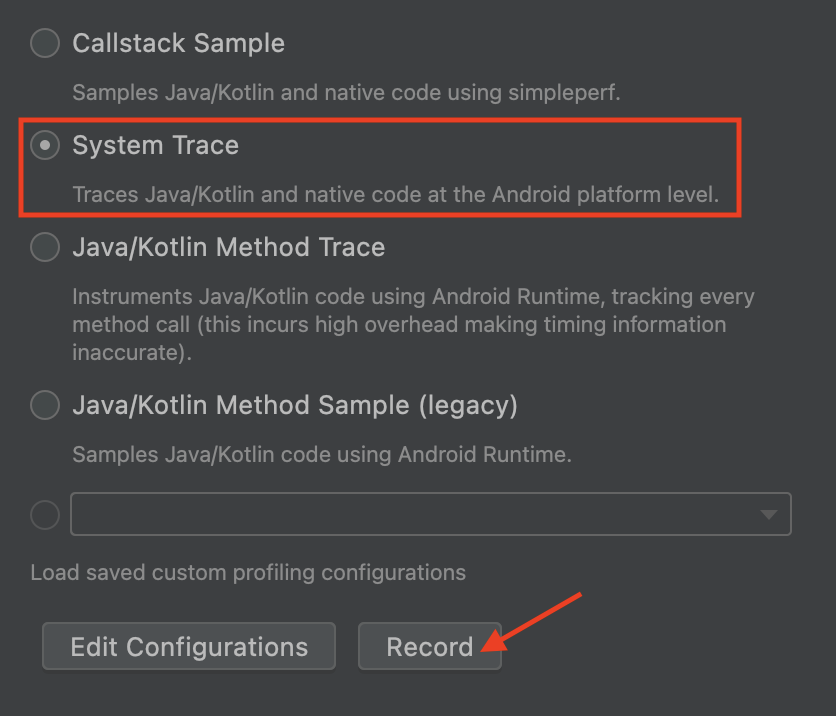 Trace options - System trace