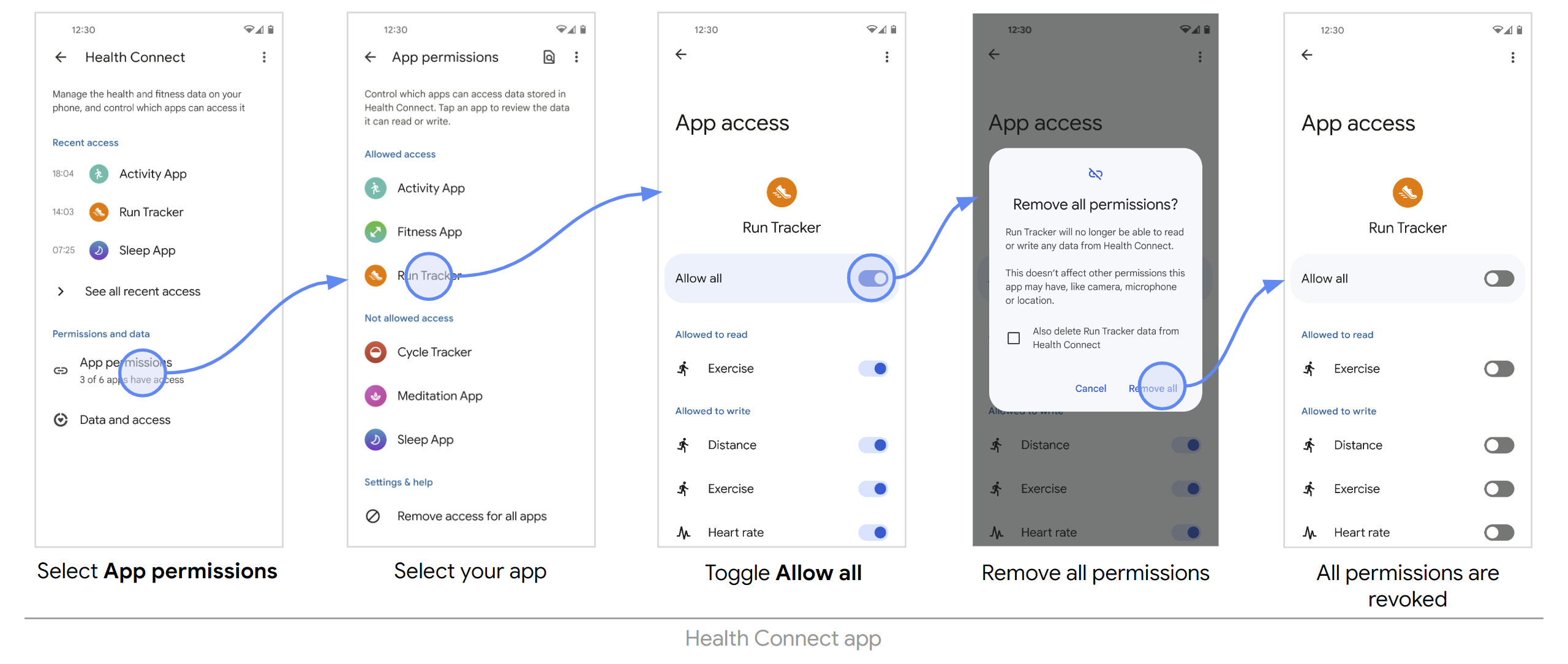 Deny permissions through the Health Connect app