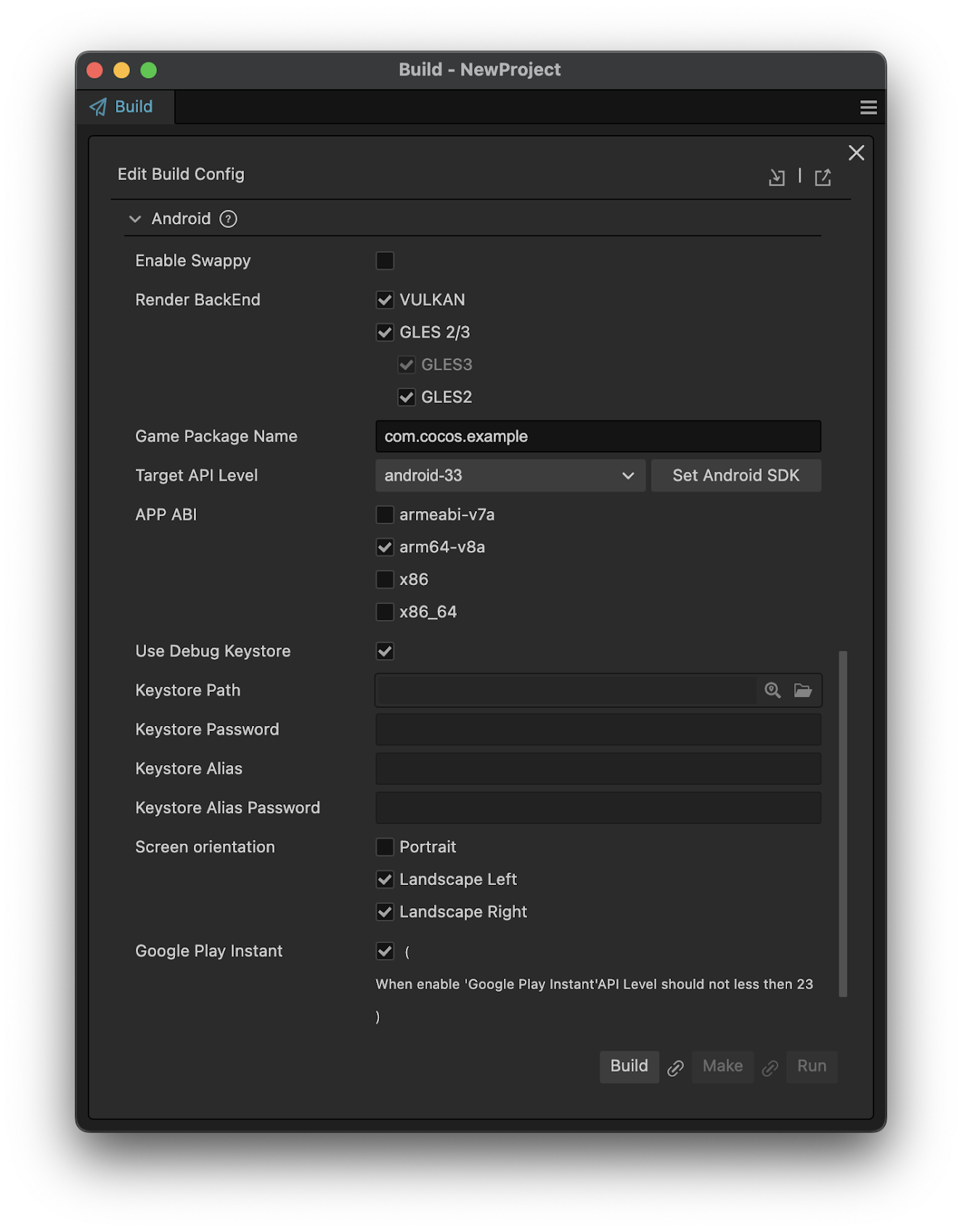 cocos creator build panel