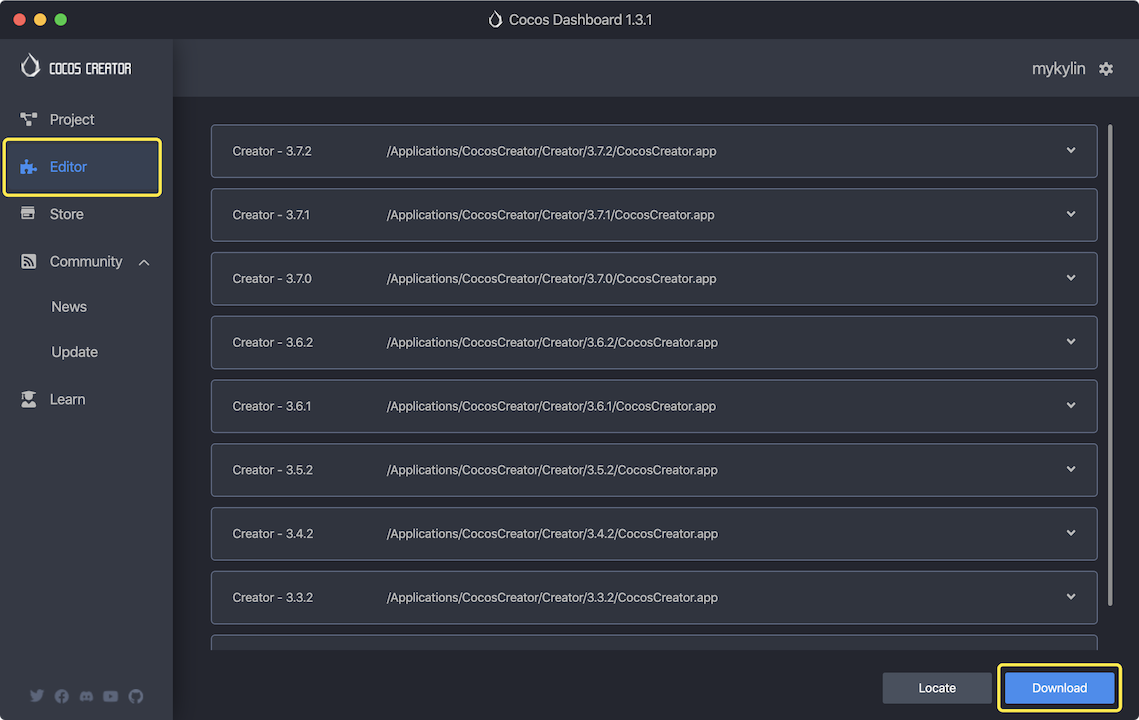 cocos creator dashboard editor