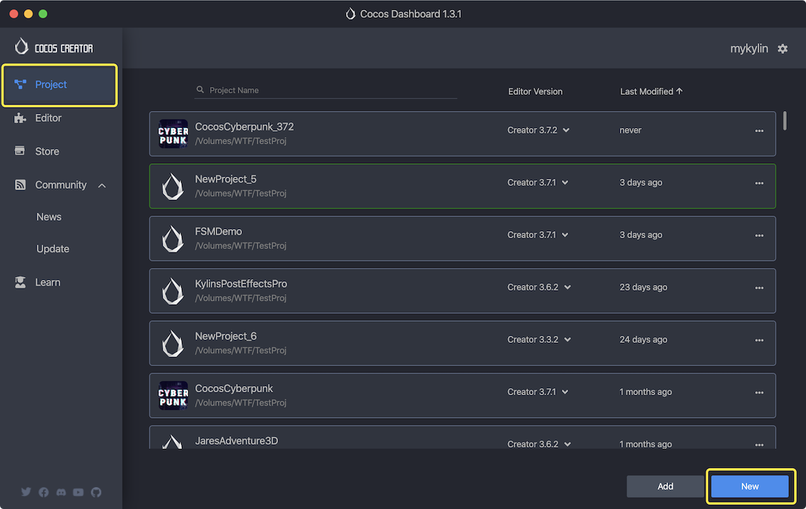 cocos creator dashboard project