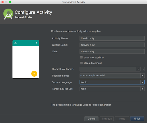 dialog that lets you choose Kotlin for your source language