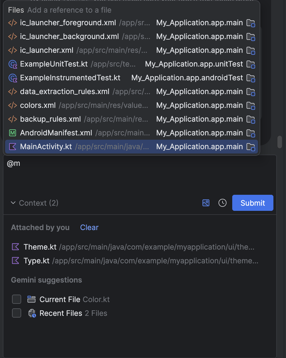 File attachment in Gemini in Android Studio