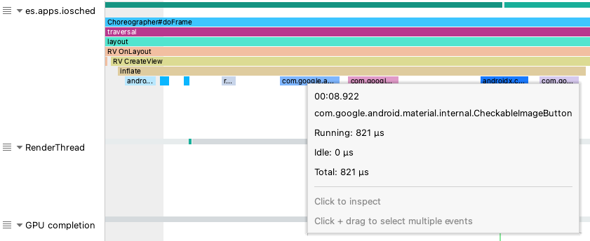 Menu showing precise duration of a UI component