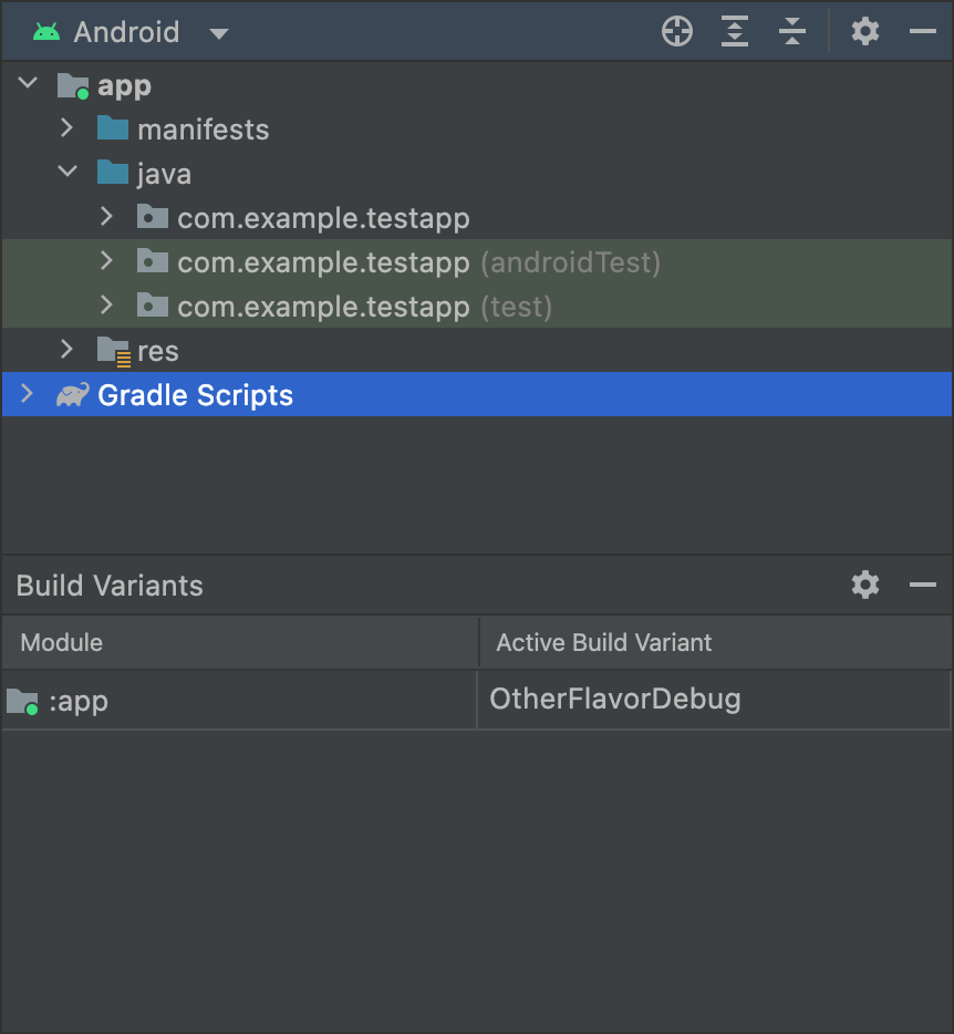 OtherFlavor variant selected and androidTestMyFlavor folder is not
            shown in Android view