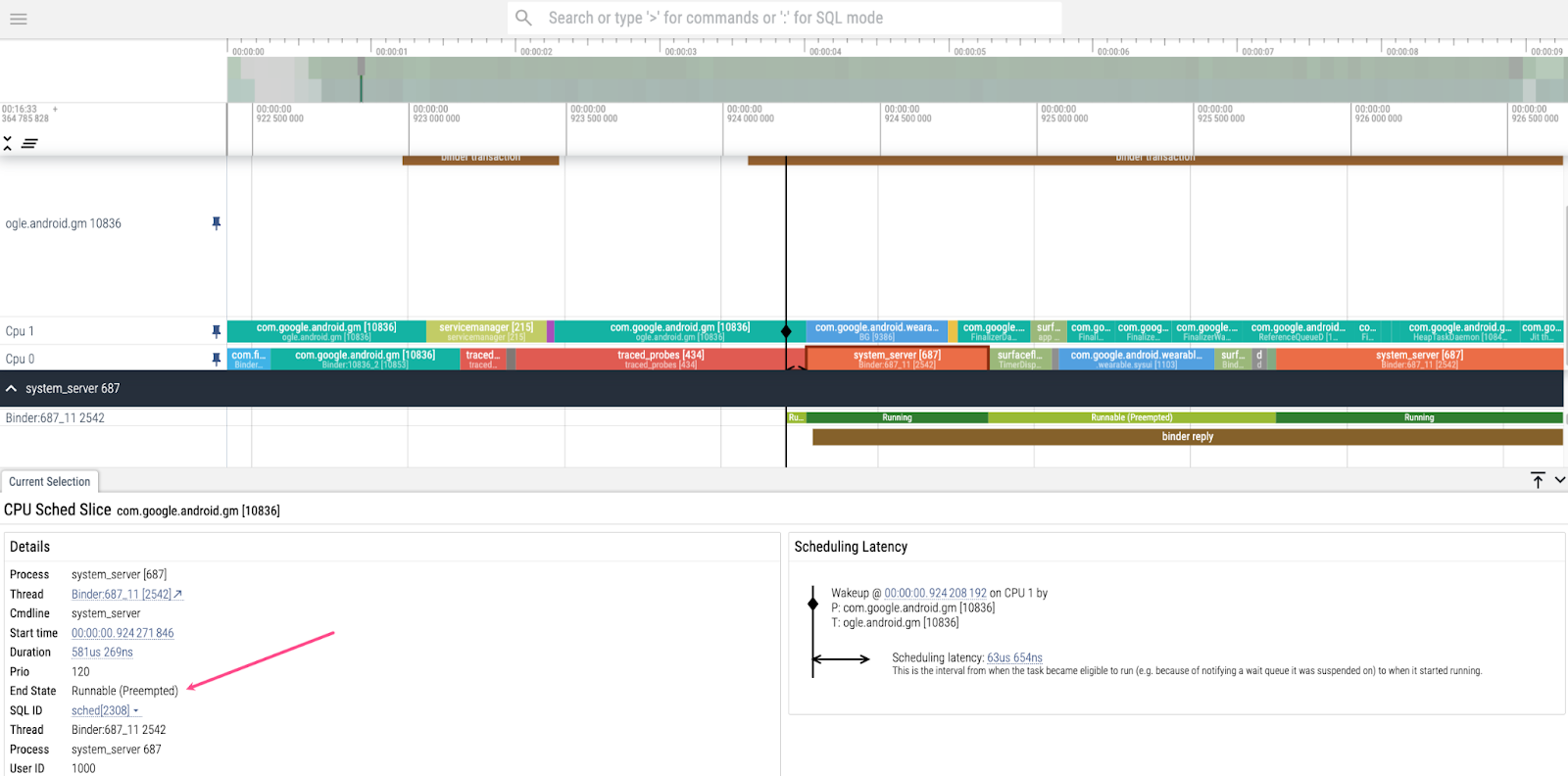 System process with End State 'Runnable (Preempted).